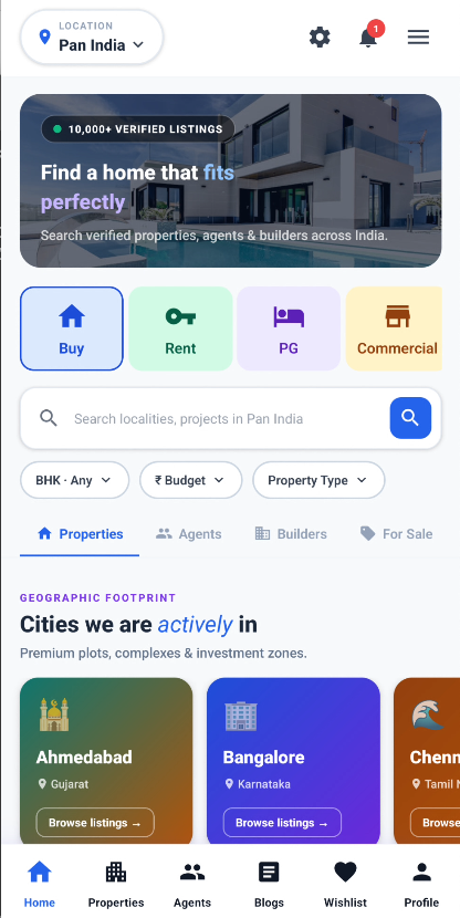 DekhoGhar App Home Screen
